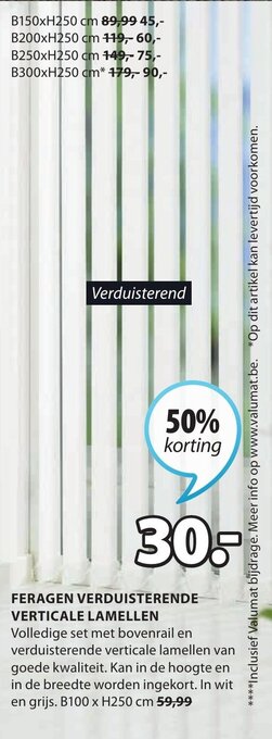 Jysk FERAGEN VERDUISTERENDE VERTICALE LAMELLEN B100 x H250 cm aanbieding