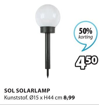 Jysk SOL SOLARLAMP Kunststof. Ø15 x H44 cm aanbieding