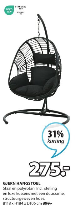 Jysk GJERN HANGSTOEL B118 x H184 x D106 cm aanbieding