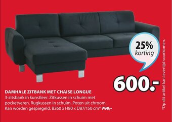 Jysk DAMHALE ZITBANK MET CHAISE LONGUE B260 x H80 x D87/150 cm aanbieding