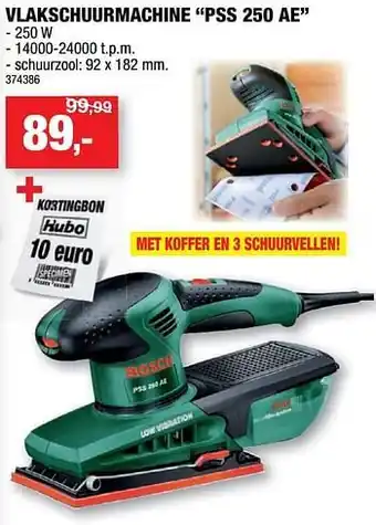 Hubo Bosch vlakschuurmachine "pss 250 ae" 250W 14000-24000 t.p.m schuurzool: 92 x 182 mm. aanbieding