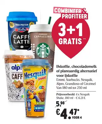 Delhaize Ijskoffie, chocolademelk of plantaardig alternatief voor ijskoffie aanbieding