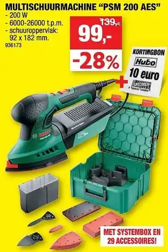 Hubo Bosch multischuurmachine "psm 200 aes" 200W 6000-26000 t.p.m aanbieding