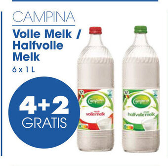 Prik en Tik CAMPINA Volle Melk / Halfvolle Melk 6x1L aanbieding