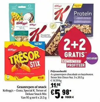 Delhaize Graanrepen chocolade en hazelnoten trésor stix choco nut aanbieding