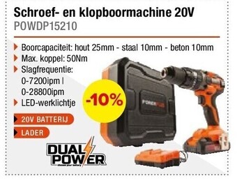 Schroef- en klopboormachine 20v powdp15210