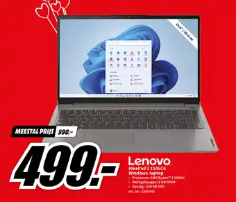 MediaMarkt Lenovo IdeaPad 3 15ALC6 Windows-laptop aanbieding