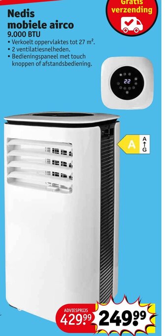 Nedis mobiele airco 9.000 BTU