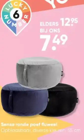 Big Bazar Senza ronde poef fluweel Opblaasbaar, diverse kleuren, 55 cm aanbieding