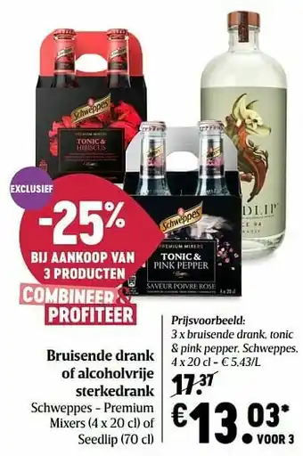 Delhaize Bruisende drank tonic + pink pepper schweppes aanbieding