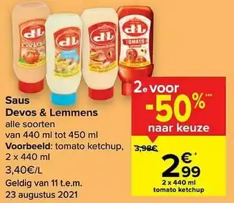 Carrefour Market Devos + lemmens tomato ketchup aanbieding