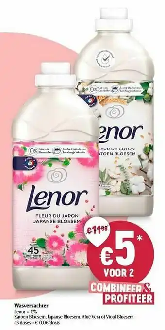 Delhaize Wasverzachter lenor - 0% katoen bloesem japanse bloesem aloë vera of viool bloesem aanbieding