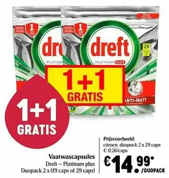 Delhaize Vaatwascapsules dreft - platinum plus citroen aanbieding