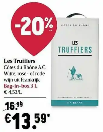 Delhaize Les truffiers côtes du rhône a.c. witte rosé- of rode wijn uit frankrijk aanbieding