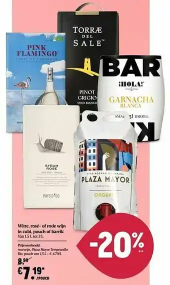 Delhaize Roséwijn plaza mayor tempranillo bio pouch aanbieding