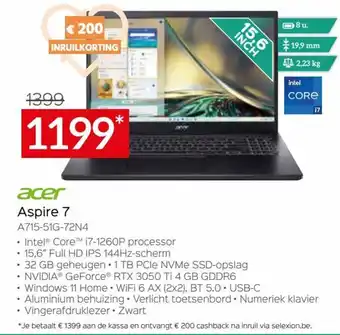 Selexion acer Aspire 7 A715-51G-72N4 aanbieding