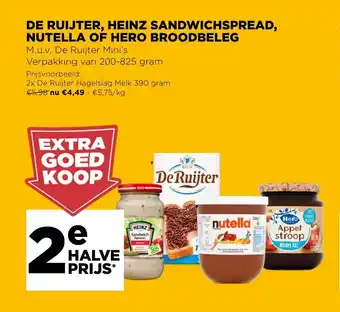 De ruijter, heinz sandwicspread, nutella of hero broodbeleg 200-825g