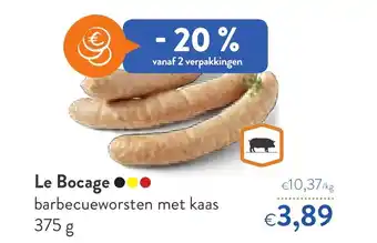 OKay Le bocage barbecueworsten met kaas 375 gram aanbieding