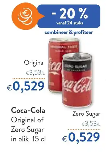 OKay Coca-cola original of zero sugar in blik 15 cl aanbieding