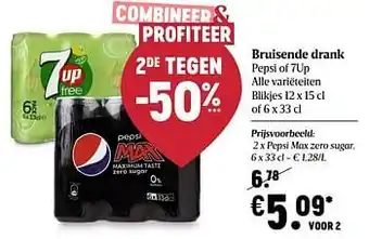 Delhaize Bruisende drank pepsi of 7up 12 x 15 cl of 6 x 33 cl aanbieding