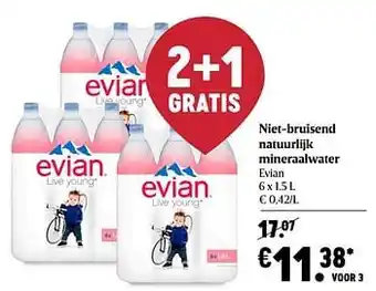 Delhaize Niet-bruisend natuurlijk mineraalwater evian 6 x 1,5 L aanbieding