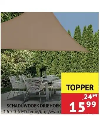 Schaduwdoek driehoek 3.6 x 3.6 m crème/grijs/zwart