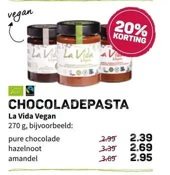 Ekoplaza Chocoladepasta La Vida Vegan 270g hazelnoot aanbieding