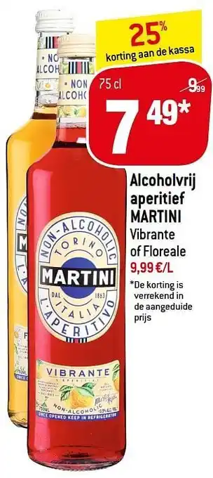 Alcoholvrij aperitief Martini Vibrante of Floreale 75 cl