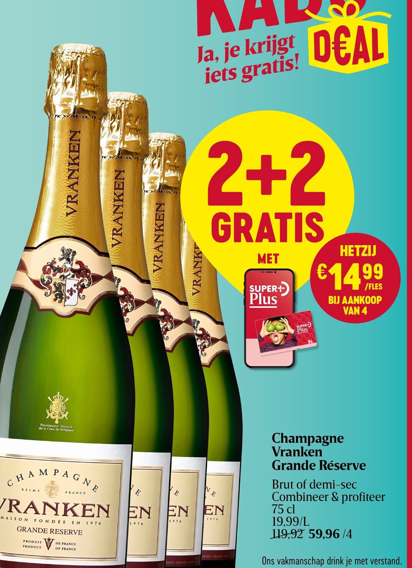 Champagne Vranken Grande Réserve Brut of demisec 75 cl promotie bij Delhaize
