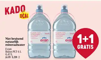 Delhaize Evian Niet bruisend natuurlijk mineraalwater Bidon PET 6L aanbieding