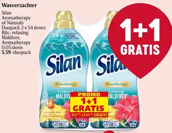 Delhaize Silan Aromatherapy of Naturals Wasverzachter Duopack 2 x 54 Doses aanbieding
