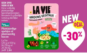 Delhaize La Vie Plantaardige spekjes of plantaardig bacon aanbieding