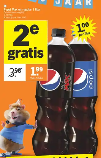 Albert Heijn Pepsi Max en regular 1 liter Combineren mogelijk aanbieding