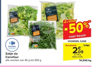 Carrefour Zakje sla 2 x 70 g aanbieding