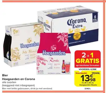 Carrefour Market Bier Hoegaarden en Corona 3 x (6 x 25 cl) Hoegaarden Rosée aanbieding