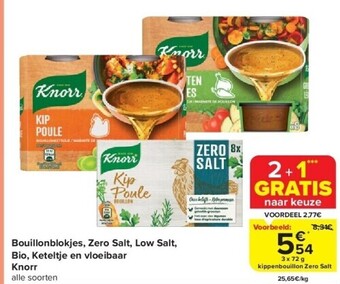 Carrefour Bouillonblokjes, zero salt, low salt, bio, keteltje en vloeibaar knorr aanbieding