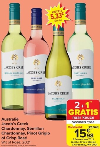 Carrefour Australië jacob’s creek chardonnay, sémillon chardonnay, pinot grigio of crisp rosé aanbieding