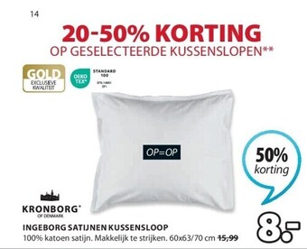Jysk Ingeborg satijnen kussensloop aanbieding