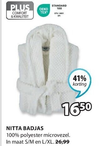 Nitta badjas 100% polyester microvezel. in maat s/m en l/xl.