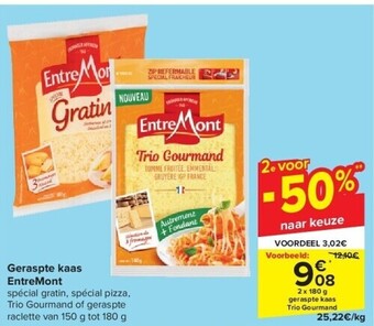 Carrefour Geraspte kaas entremont aanbieding