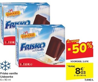 Carrefour Frisko vanille ijsboerke 6 x 90 ml aanbieding
