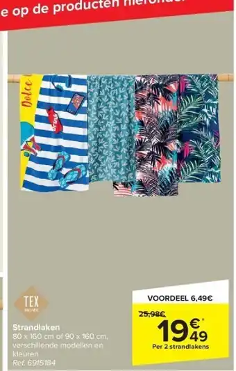 Carrefour Strandlaken 80 x 160 cm of 90 x 160 cm, verschillende modellen en kleuren aanbieding