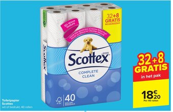 Carrefour Toiletpapier Scottex wit of bedrukt, 40 rollen aanbieding