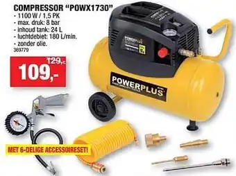 Hubo Powerplus compressor powx1730 1100W/ 1,5 PK aanbieding