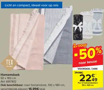 Carrefour TEX HOME Hamamdoek 90 x 160 cm ref. 6917812 aanbieding
