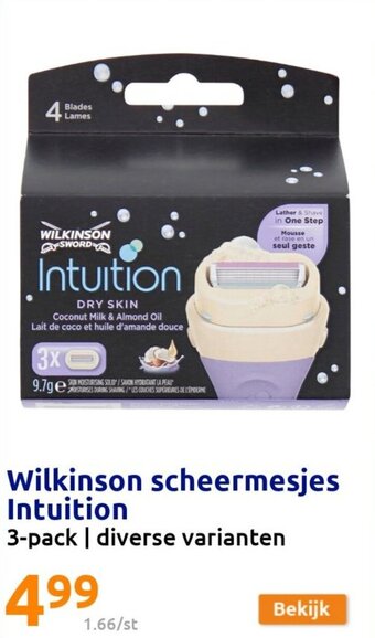 Action Wilkinson scheermesjes Intuition 3-Pack aanbieding
