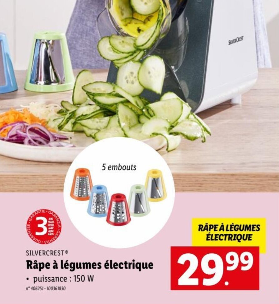 SILVERCREST Râpe à légumes électrique 150W promotie bij Lidl