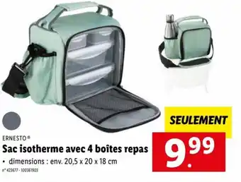 Lidl ERNESTOⓇ Sac isotherme avec 4 boîtes repas 20.5 x 20 x 18cm aanbieding