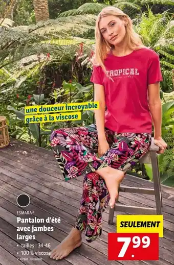 ESMARAⓇ Pantalon d'été avec jambes larges tailles : 34-46
