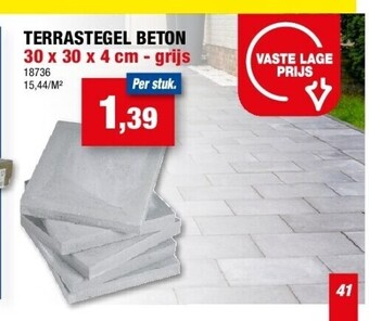 Hubo Terrastegel beton 30 x 30 x 4 cm - grijs aanbieding